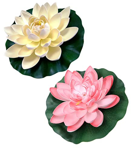 Levemolo 2St künstlicher Lotus wasserpflanzen waterplants whitw Lotus schwimmende Lotusblumen künstliche Seerose kunstpflanze künstliches Lotusdekor Simulation Teichblumen Eva-Schaum