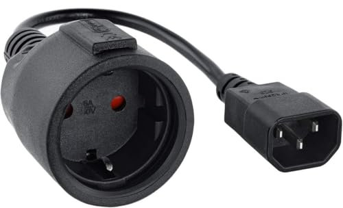 TECHZOCO Cable alimentación alargador Shucko, Cable Adaptador de Corriente para SAIS de Conector C14 Macho a Conector CEE7 Hembra, Cable SAI, 100% Cobre de AWG18, Color Negro, 25 cm