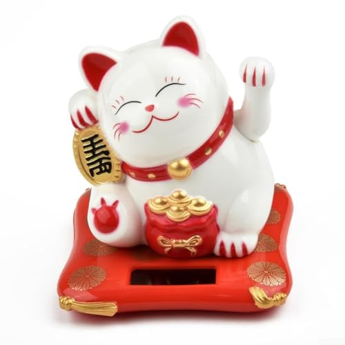 Chat porte-bonheur japonais à énergie solaire - Adorable figurine se balançant - Parfaite pour la maison et le véhicule - Blanc