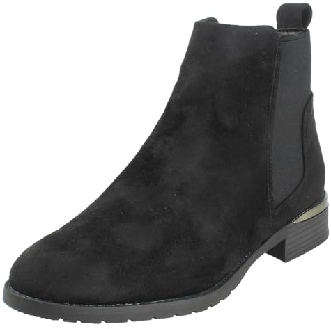 Spot On Ladies Low Heel Wide Fit Elastic Gussest Zip Ankle Boots F51195