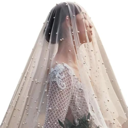 Wambere 300cm x 150cm Brautschleier Brautperlenschleier Lang Perlenschleier Braut Weicher Tüll Schleier Hochzeitsschleier Haarschmuck Kopfschmuck für Hochzeit Party Junggesellinnenabschied,Champagner