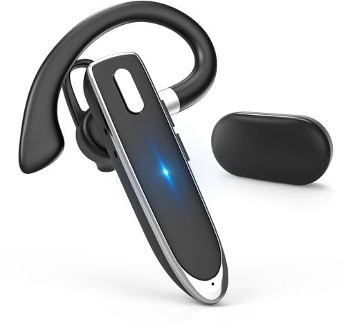 Euakee Auriculares Manos Libres, Manos Libres con micrófono V5,4 con Estuche de Carga de 500 mAh, Oreja Bluetooth con CVC 8,0 Dual-Mic para Computadora Teléfonos Celulares Camionero Oficina (C)