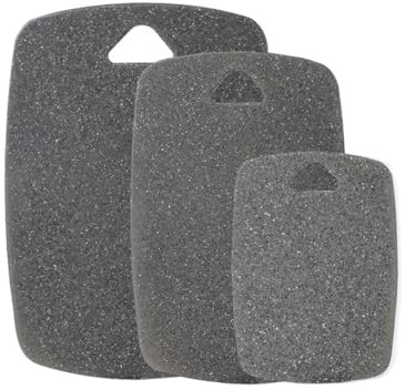 AKINOYAMA Plastic Chopping Board Set of 3, Chopping Boards for Kitchens with Grip Handle, BPA Free, Dishwasher Safe Cutting Boards, Multi Colour Chopping Board Set (Black)