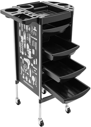 Friseurwagen 4 Schubladen Wagen Salonwagen Salon Rollwagen Faltbare Gerätehalter für Salon Friseur Haarstyling (Schwarz)
