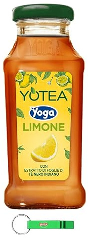 24x Yoga Eistee Yotea Thè Limone,Erfrischendes Alkoholfreies Getränk,Eistee mit Zitrone Glasflasche 200ml + Beni Culinari Kostenloser Schlüsselanhänger