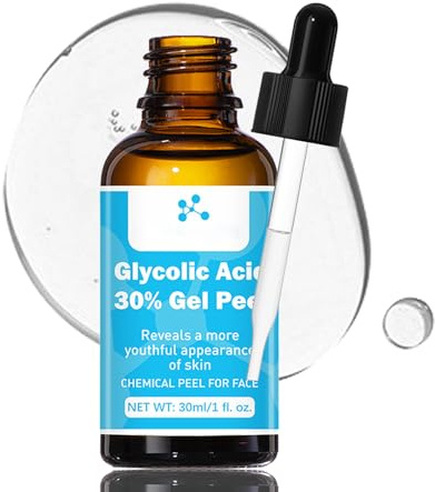 Glycolic Acid 30% Gel Peel, AHA Peeling Gesicht für Zuhause, Glykolsäure Gesichtspeeling zur Hauterneuerung, Porenverfeinerung & Glow Gesichtsreinigung, Peeling Gel Gesicht Frauen und Männer, 30 ml