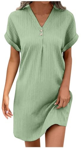 Robe Ete Femme Plage Noire en Jeans Longue Boheme Chic Trapeze Mi Fluide Col V Courte Tee Shirt Grande Taille Robes Longues Femmes Été Droite Légère Coton Midi Rose #