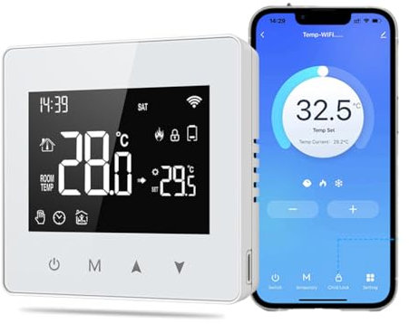 TUYA Wifi Termostato, Termostato per caldaia gas/acqua, a Batteria Smart Programmabile per Caldaia, Compatibile con Alexa e Home, Bianco