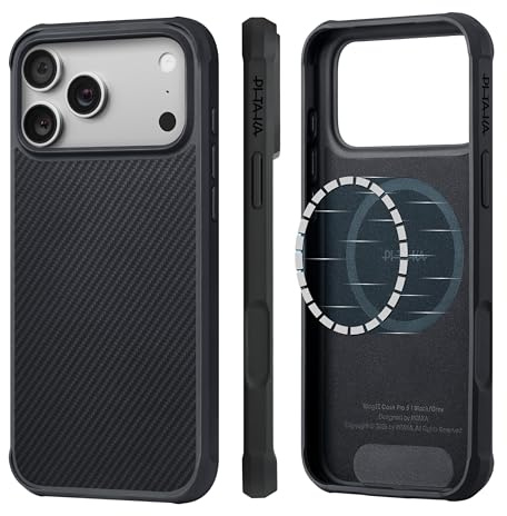 pitaka Vollschutzhülle für iPhone 17 Pro Max aus Aramidfaser Schwarz/Grau | Handyhülle mit Rundumschutz aus Aramidfaser & TPU mit Militärischem Fallschutz MagSafe-kompatibel für Alltag und Business