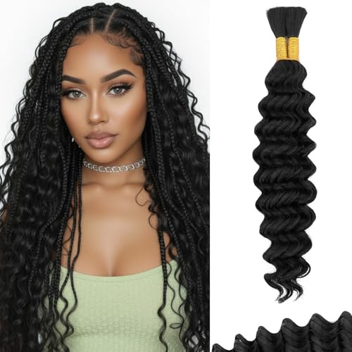 MY-LADY Pre-Stretched Braiding Hair Extension Natürlich Schwarz, 2 Packs Deep Wave Vorgedehntes Flechthaar für Einfache, Natural Black Braids Extensions Echthaar Haarverlängerung (100g 18Zoll)