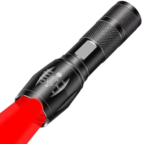 MODOAO Linterna de luz roja recargable 2 en 1, linterna LED con zoom, portátil, luz roja y blanca para LED pequeña linterna para visión nocturna, pesca, detector de astrofotografía