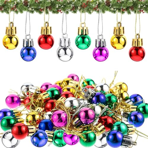 Mini Weihnachtskugeln Plastik, 48 Stück 2 cm Weihnachtsbaumkugeln, Kunststoff Christbaumkugeln Weihnachtskugel Ornamente, Tannenbaum Kugeln Weihnachtsdeko, Weihnachtsbaumschmuck Christbaumschmuck