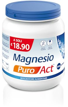 MAGNESIO PURO ACT 300G, Integratore Alimentare in Polvere a base di Magnesio Carbonato e Acido Citrico, Riduce la Stanchezza e L'Affaticamento, Senza Glutine e Lattosio - Confezione da 300gr