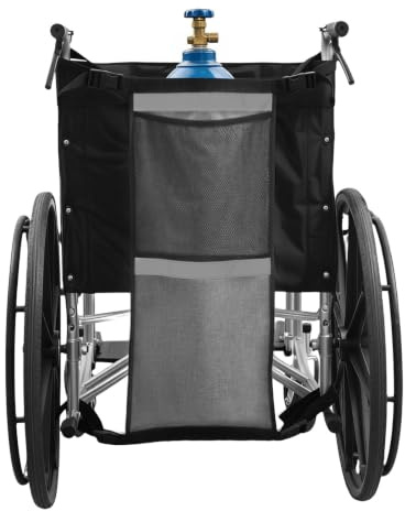 Dual Oxygen Tank Holder for Wheelchiars, Oxygen Cylinder Bag with Adjustable Straps and Mesh Storage Pockets Fits D & E Cylinder, Fit for Walker, Rollator, Scooter (Grey)