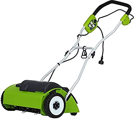 Rasentrimmer mit Akku, 10 Ampere 14 Zoll kabelgebundener elektrischer Vertikutierer (Edelstahlzinken)