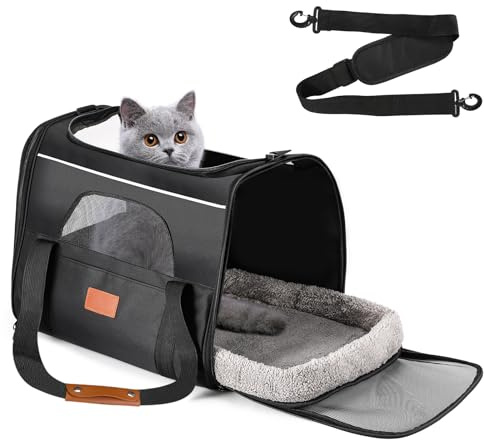 Alitree Katzentransportbox für große Katzen und Welpen bis 9kg und faltbar | mit verstellbarem Schultergurt,Haustiertransporter mit Sicherheitsreißverschlüssen,für Der Gang zum Tierarzt Auto Fugzeug