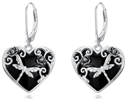 HARMONY BOLA Libelle/Bienen Ohrringe 925 Sterlingsilber Schwarzem Obsidian Schmetterling/Violin/Ballerina Ohrringe Schmuck Geburtstagsgeschenk für Damen