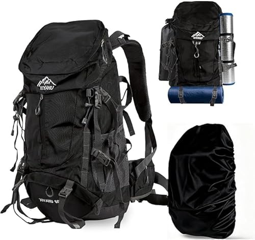 ARATERVIO Wanderrucksack 60L Wasserdicht mit Regenhülle – Trekkingrucksack mit Tragesystem, Trinksystem-Kompatibilität, Schuhfach, Leicht & Ergonomisch für Camping, Wandern & Mehrtagestouren (Schwarz)