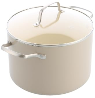 GreenChef Nordics Ceramic Stock Pot 24cm 7.6L, Induction, PFAS-Free, Cream | Glass Lid, Stainless Steel Handles, Oven Safe to 220°C, Dishwasher Safe, Easy Clean Ceramic Non-Stick