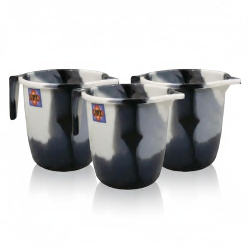 3 x 1.5 Litre Plastic Water Jug with Handle and Spout Kitchen Plastic Mugs for Bathroom, Hair Washing Jug (Black)