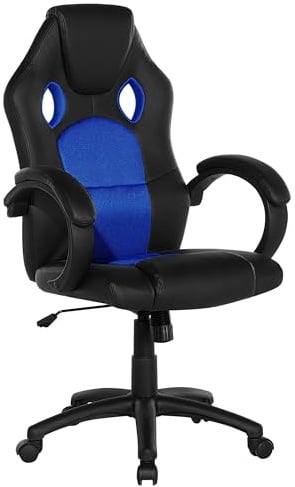 Beliani Bürostuhl Kunstleder schwarz blau Wippmechanismus drehbar höhenverstellbar Fighter