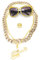 BABO Lude Macho Prolethen Hiphop Rapper Sets 4 bis 5 teilig Ketten Brille Ring (Showstarbrille-Gitarrenkette)