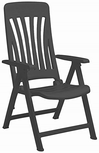 Resol Blanes Reclining Garden Chair 5-Position Adjustable Backrest - Grey - Heavy Duty Polypropylene Plastic Garden Seat UV Resistant Outdoor Deck Chair Armchair for Beach, Pool, Patio