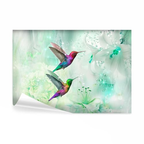 decomonkey Fototapete Blumen Vogel, 300x210 cm, XL, Kolibri Abstrakt bunt | Vlies, Schlafzimmer, Wohnzimmer, Design, Tapete, Fototapeten, Tapeten, Vliestapete, Wandtapete, moderne, Wandbild, Wand