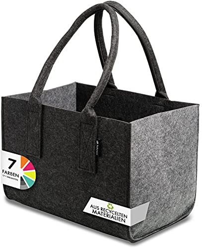 Tebewo Filztasche Premium - praktische Einkaufstasche - modische Shopping Bag - Einkaufskorb aus Filz - faltbare Tragetasche - Dunkel-/Hellgrau