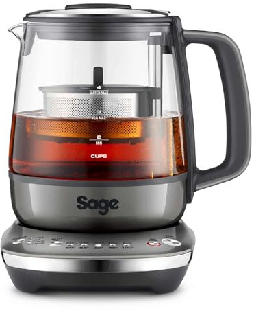 Sage - The Tea Maker - Teekocher - Teesieb mit Abesenkautomatik, optimale Ziehzeit, Stärke & Temperatur, Alle Teesorten - Wasserkocher, 1,5 L Fassungsvermögen, 2000W, Glas - Smoked Hickory