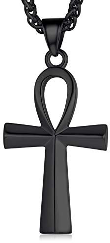 FaithHeart schwarz Ankh Kreuz Halskette für Herren Jungen Vintage ägyptisch Kreuz Ankh Anhänger für Freunden Ehemann Model