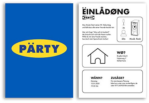 (20 x) Einladungskarten zum Geburtstag Party Einladung Lustig Witzig 30 40 50 60