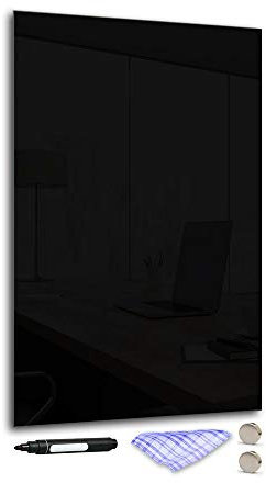 DekoGlas Magnettafel 'Schwarz' aus Glas 60x38cm, Memoboard inkl. Stift, Tuch & Magnet, Metall-Pinnwand für Küche & Büro