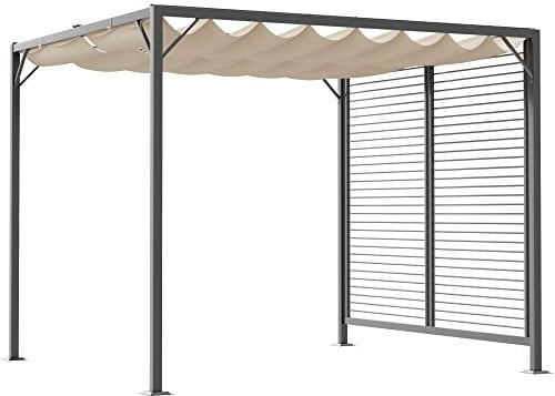 Outsunny 2.8 x 3(m) Metal Outdoor Pergola with Retractable Roof, Outdoor Gazebo Canopy Shelter with Grommet Holes for Garden, Patio, Lawn, Beige