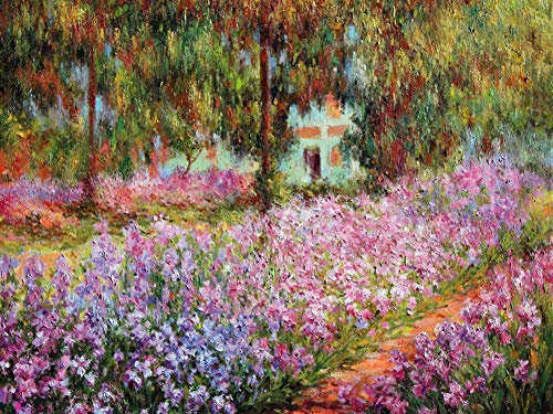 1art1 Claude Monet Poster Impression sur Toile Le Jardin De L'Artiste A Giverny, 1900 Affiche Murale XXL Encadrée | Tendue sur Cadre en Bois | Tableau 80x60 cm