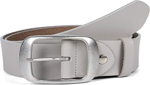styleBREAKER Unisex Leder Gürtel Unifarben mit glänzender Oberfläche und gebürsteter Schnalle, kürzbar 03010104, Größe:90cm, Farbe:Hellgrau