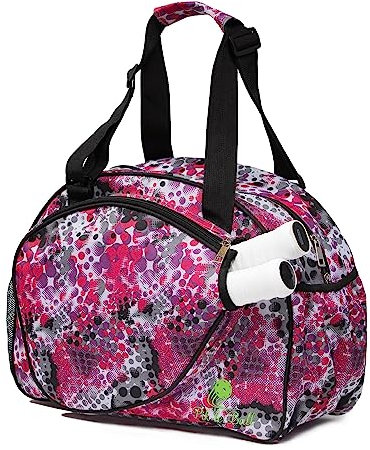 Pik'le'Ball Pickleball Damen Premium Tasche Die Original Tragetasche Wasserflaschenhalter Schlägertasche Paddeltasche passt mehr als 2 Paddel Athletic Bag Sling Pink/Blau (Pink Dot)