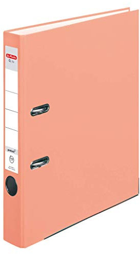 Herlitz® Ordner Q.file | Rücken 5 cm | PP-Folie | Büroorganizer für A4 Dokumente | Wechseletikett | Hebelmechanik mit Druckleiste | Aufnahme von 350 Blatt | Lachs