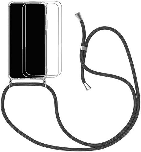 Handykette Kompatibel für Google Pixel 4a Hülle, Silikon Transparent Handyhülle mit Kordel zum Umhängen Necklace Hülle mit Band Schutzhülle Halsband Hülle mit Umhängeband, Schwarz
