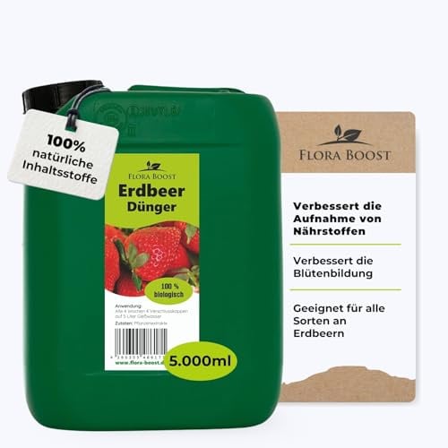 Flora Boost Erdbeer Dünger 5L, Flüssigdünger füf bis zu 1000L Gießwasser | Obst- & Beerendünger für Erdbeeren, 100% natürlicher Pflanzendünger