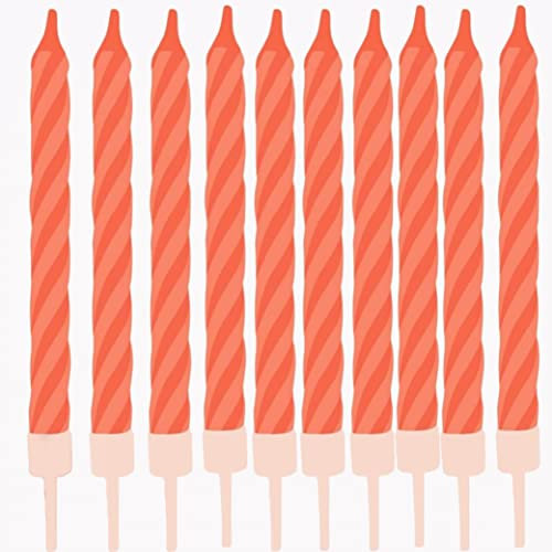 AEX Pack of 10 Orange Birthday Candles with Holders | Spiral Cake Candles for Cakes | Non-Toxic Wax Birthday Cake Candle Set | Party Candles for Birthday, Anniversary & Celebration Cakes