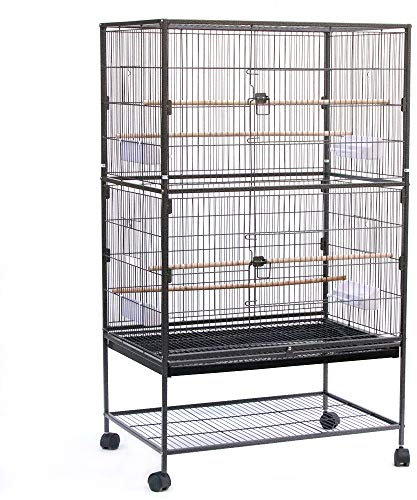 Großer Vogelkäfig mit zwei Schichten, 2 Etagen, Vogelkäfig mit Füßen auf Rollen, für Kanarienvögel, Wellensittiche und exotische Vögel, 78 x 52 x 132 cm