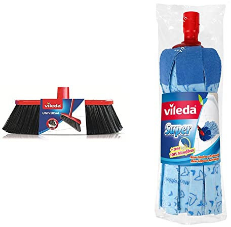 Vileda Recambio Cepillo Universal, Rojo y Negro + Super fregona Azul, Diseño Rincones, 1 fregona