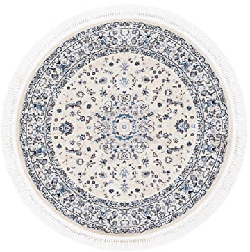 carpetfine Orientteppich Nain Diane Beige Ø 120 cm Rund | Tradtioneller Teppich für Schlaf- und Wohnzimmer