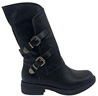 STILL Stivale Donna Scarpe Stivaletto con Fibbia Laterale Zip Cerniera Biker Motociclista Stivali Inverno Nuovi 36 Nero