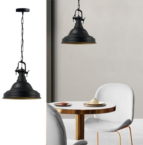 bamyum Ulmete Hängelampe Metall Ø30cm, Vintage Hängelampe Küche, Küchenlampe Hängend E27, Hängelampe Schwarz Metall, Hängelampe Esstisch Wohnzimmer Lampe, Küchenlampe Hängend, Pendelleuchte Schwarz