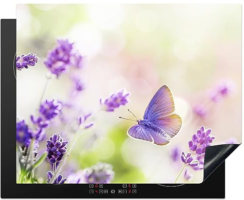 MuchoWow Herdabdeckplatte Ceranfeld Spritzschutz Küche Lavendel - Schmetterling - Blumen 65x52 cm Induktionsherd Abdeckung Induktionskochfeld Ceranfeldabdeckung