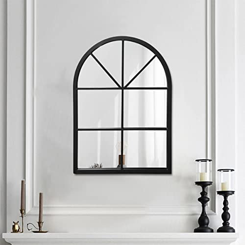 TinyTimes Specchio da parete ad arco – 50,8 x 71,1 cm, finestra, vanità, cornice in metallo, arcuata, rustico, nero
