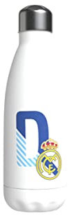 Real Madrid CyP Brands Bouteille d'eau en acier inoxydable, fermeture hermétique, lettre D bleue, 550 ml, Blanc