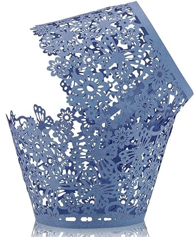 KOSTOO Cupcake-Förmchen, 2 Stück/Packung, Spitzen-Cupcake-Einlagen, lasergeschnitten, Cupcake-Papier, Cupcake-Muffinförmchen für Weihnachten/Hochzeit/Geburtstag, Party-Dekoration (Marineblau)